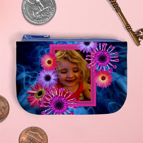 Pink Petals On Blue Smoke Girl Purse With Photo Frame By Charley Heselti Front