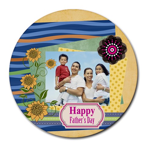 Fathers Day By Dad 8 x8  Round Mousepad - 1