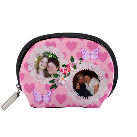 Pink Hearts And Butterflies Small Accessory Pouch By Kim Blair Front