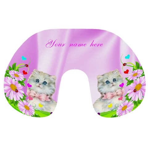 Pink Flowers And Kitten Travek Neck Pillow By Kim Blair Front