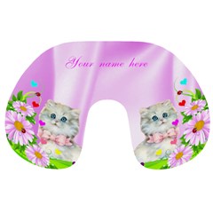 Pink flowers and Kitten Travek Neck Pillow - Travel Neck Pillow