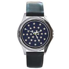 Navy Stars - Round Metal Watch