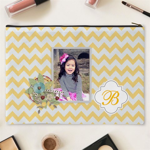 Cosmetic Bag (xxxl): Yellow Chevron By Jennyl Back