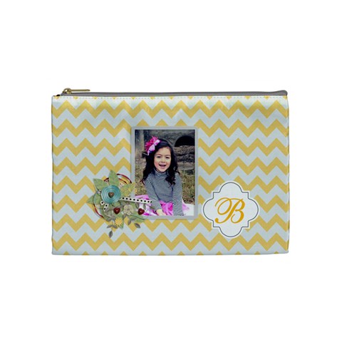 Cosmetic Bag (m):  Yellow Chevron By Jennyl Front