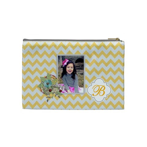 Cosmetic Bag (m):  Yellow Chevron By Jennyl Back