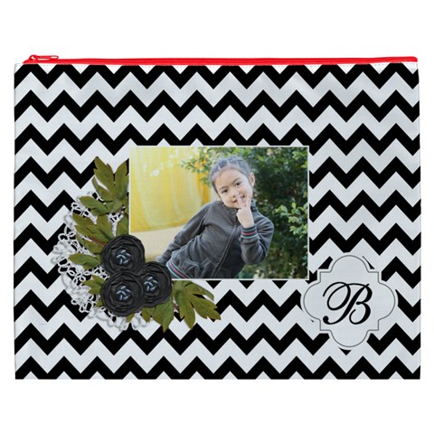 Cosmetic Bag (xxxl): Black Chevron By Jennyl Front