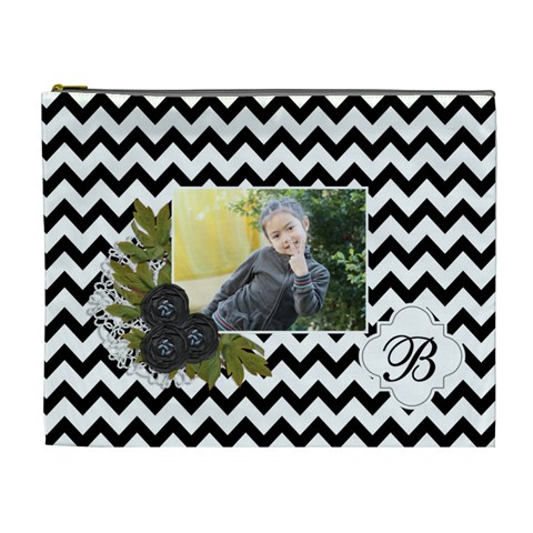 Cosmetic Bag (xl): Black Chevron By Jennyl Front