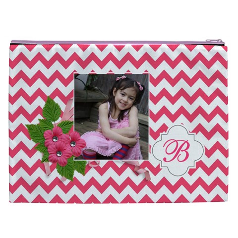 Cosmetic Bag (xxl): Pink Chevron By Jennyl Back