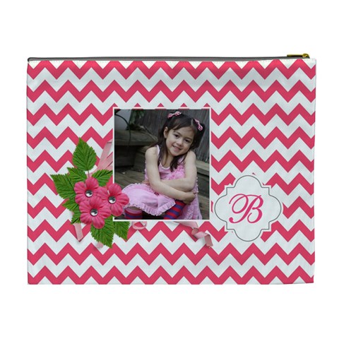 Cosmetic Bag (xl): Pink Chevron By Jennyl Back
