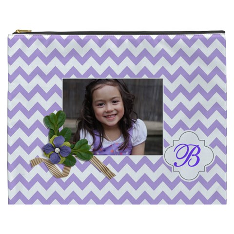 Cosmetic Bag (xxxl): Violet Chevron By Jennyl Front