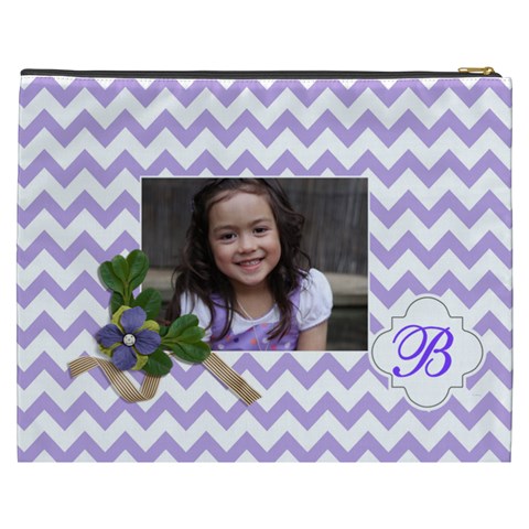 Cosmetic Bag (xxxl): Violet Chevron By Jennyl Back