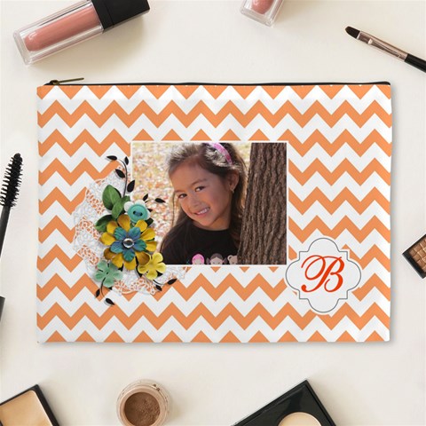 Cosmetic Bag (xl): Orange Chevron By Jennyl Front