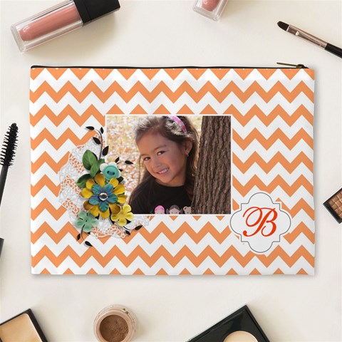 Cosmetic Bag (xl): Orange Chevron By Jennyl Back