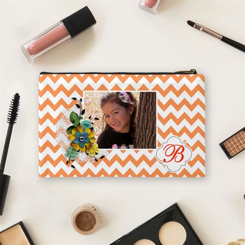 Cosmetic Bag (m): Orange Chevron By Jennyl Back