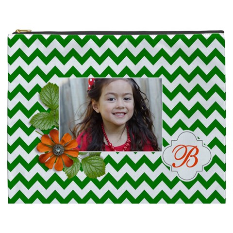 Cosmetic Bag (xxxl): Green Chevron By Jennyl Front