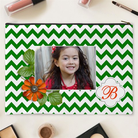 Cosmetic Bag (xxxl): Green Chevron By Jennyl Back