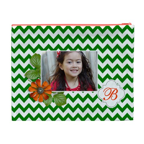 Cosmetic Bag (xl): Green Chevron By Jennyl Back