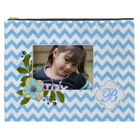 Cosmetic Bag (xxxl): Blue Chevron By Jennyl Front