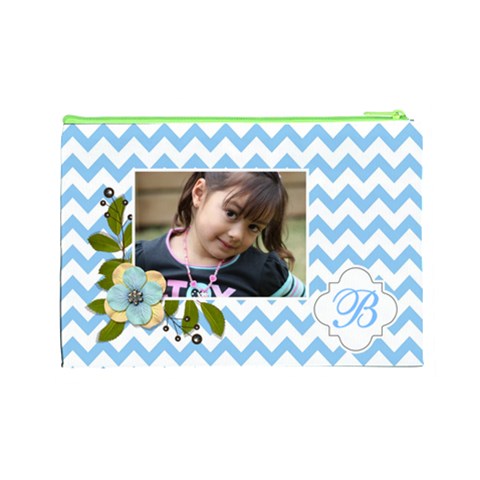 Cosmetic Bag (l): Blue Chevron By Jennyl Back