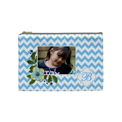 Cosmetic Bag (m): Blue Chevron By Jennyl Front