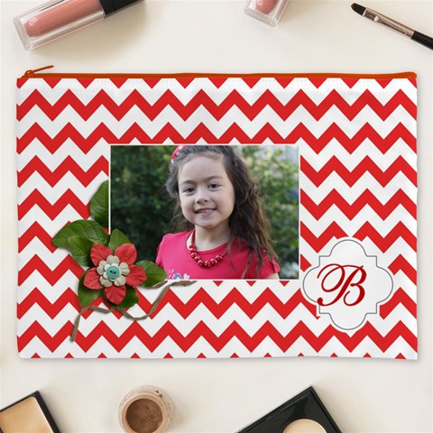 Cosmetic Bag (xxxl): Red Chevron By Jennyl Front