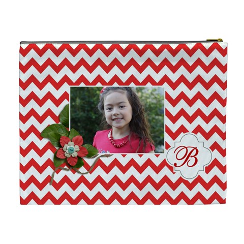Cosmetic Bag (xl): Red Chevron By Jennyl Back