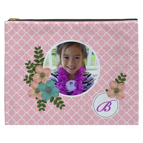 Cosmetic Bag (xxxl): Pink Quatrefoil By Jennyl Front
