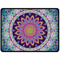 Neon Fractal Mandala - Two Sides Fleece Blanket (Large)