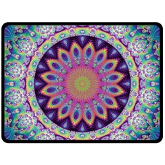 Neon Fractal Mandala - Two Sides Fleece Blanket (Large)