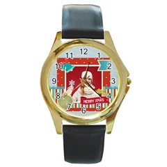 xmas - Round Gold Metal Watch