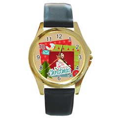 xmas - Round Gold Metal Watch