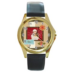 xmas - Round Gold Metal Watch