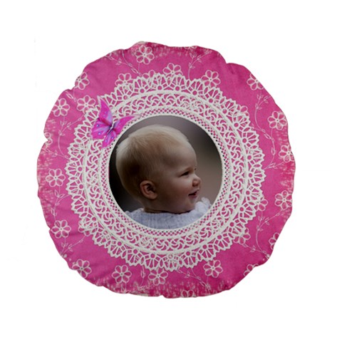 Girl Pink Lace Standard Flano Round Cushion By Deborah Front