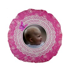 Girl Pink Lace Standard Flano Round Cushion - Standard 15  Premium Plush Fleece Round Cushion 