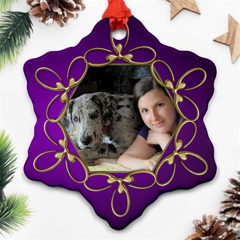 Pup Purple And Gold Snowflake  Ornament (2 Sided) By Deborah Front