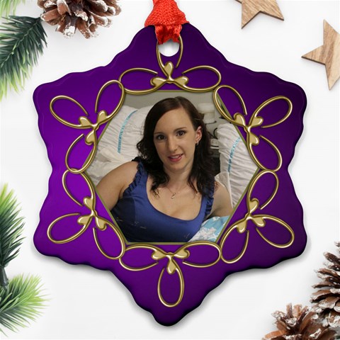 Pup Purple And Gold Snowflake  Ornament (2 Sided) By Deborah Back
