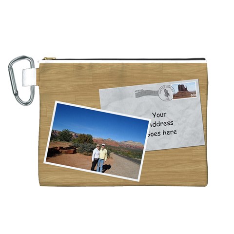 Postcard From Usa Canvas Cosmetic Bag (large) By Deborah Front