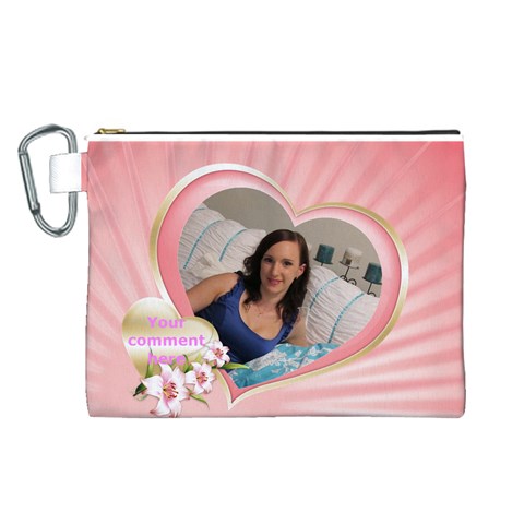 Pink Heart Canvas Cosmetic Bag (large) By Deborah Front