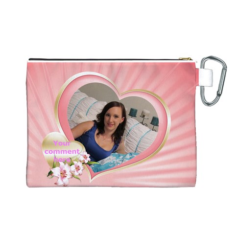 Pink Heart Canvas Cosmetic Bag (large) By Deborah Back