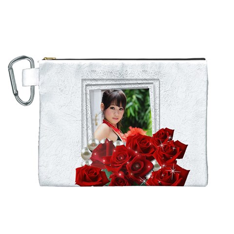 Framed With Roses Canvas Cosmetic Bag (large) By Deborah Front