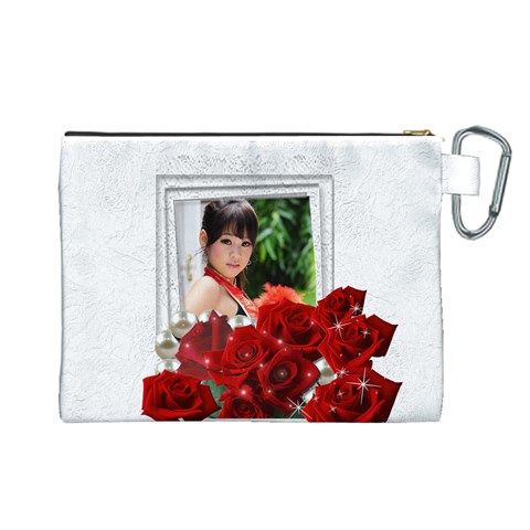 Framed With Roses Canvas Cosmetic Bag (large) By Deborah Back