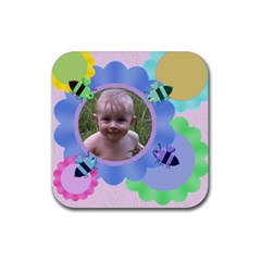 Flowers and Bees Rubber Square Coaster 4 Pack - Rubber Square Coaster (4 pack)
