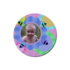 Bees and Flowers 4 Round Rubber Coaster - Rubber Round Coaster (4 pack)