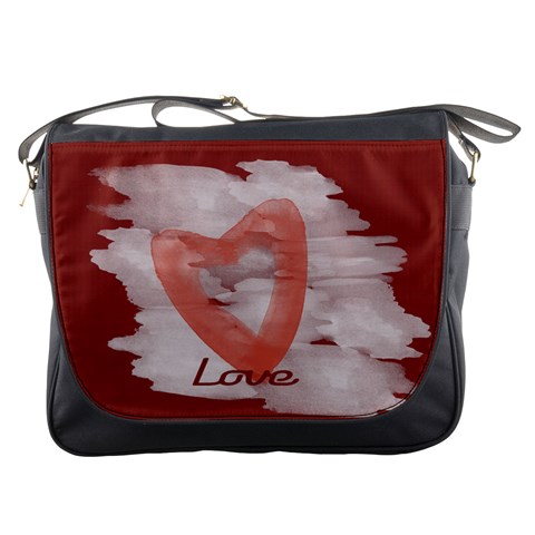 Bright Red Watercolor Heart Love Messenger Bag By Lucy Front