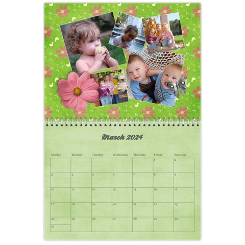 Pinky Green Floral 2024 Calendar By Mikki Mar 2024
