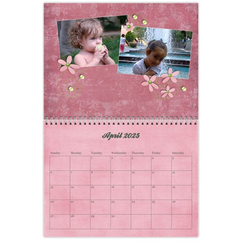 Pinky Green Floral 2025 Calendar By Mikki Apr 2025