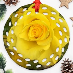 Yellow Rose Ornament (round Filigree) by glendatartist
