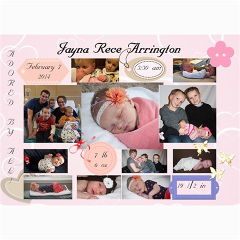 Jayna Birth Announcement By Lara Arrington 7 x5  Photo Card - 1