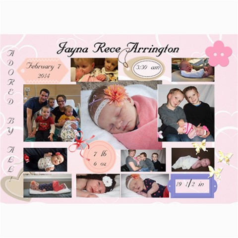 Jayna Birth Announcement By Lara Arrington 7 x5  Photo Card - 3