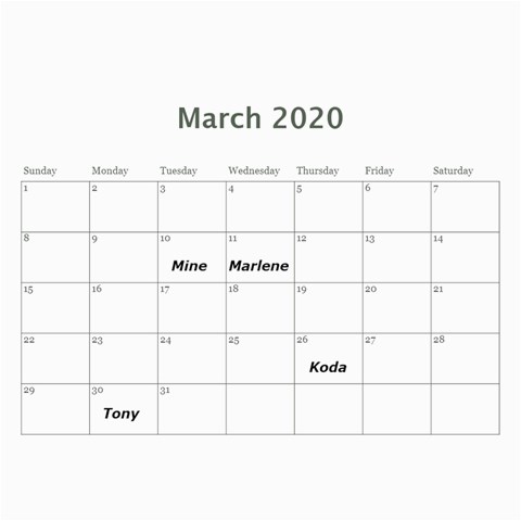 2020 Calendar Angie By Marlene Jun 2020